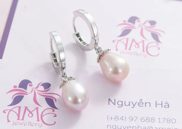 AME Jewellery Earrings Lavender Pear Freshwater Pearl Huggie Hoop Earrings in Sterling Silver AME Jewellery Earrings Lavender Pear Freshwater Pearl Huggie Hoop Earrings in Sterling Silver