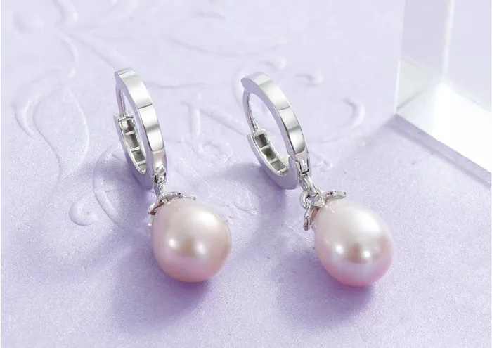 AME Jewellery Earrings Lavender Pear Freshwater Pearl Huggie Hoop Earrings in Sterling Silver