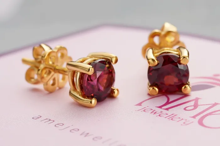 AME Jewellery Earrings Natural Red Garnet 4prong Earrings in 14K Yellow Gold AME Jewellery Earrings Natural Red Garnet 4prong Earrings in 14K Yellow Gold