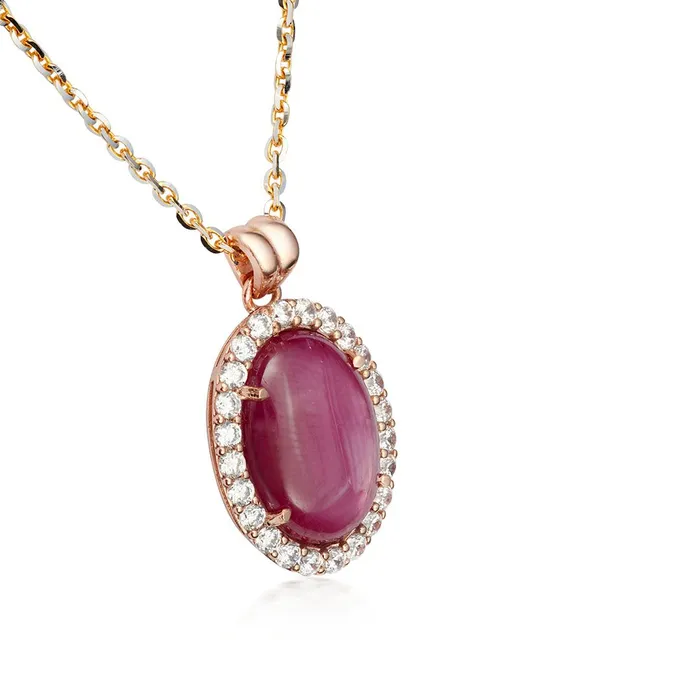 AME Jewellery Necklaces Natural OvalCabochon Ruby Halo Pendant in 14karat rose gold