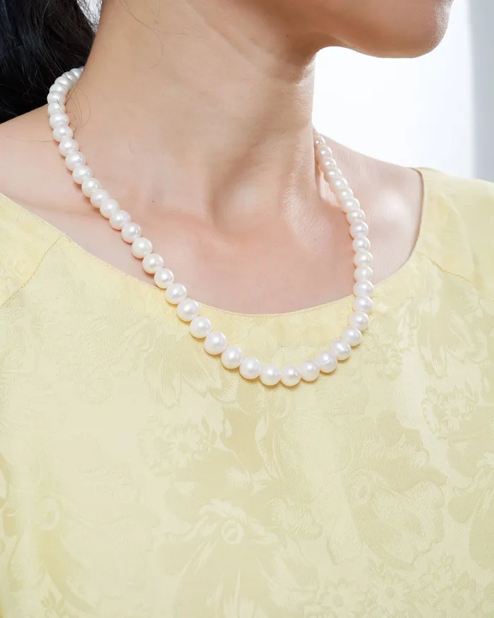 AME Jewellery Necklaces White Freshwater Pearl Strand Necklace with Sterling Silver Clasp AME Jewellery Necklaces White Freshwater Pearl Strand Necklace with Sterling Silver Clasp