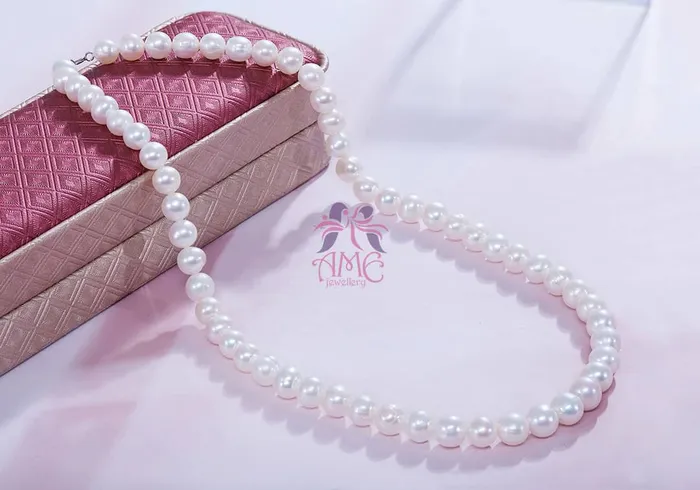AME Jewellery Necklaces White Freshwater Pearl Strand Necklace with Sterling Silver Clasp