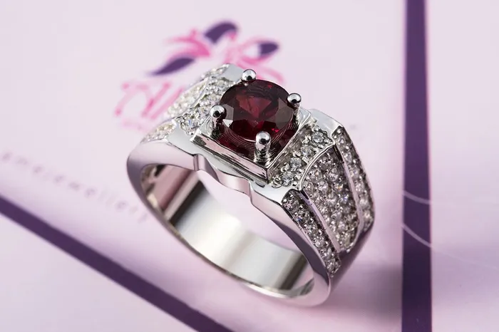 AME Jewellery Rings Natural Red Garnet Mens Ring in Sterling Silver