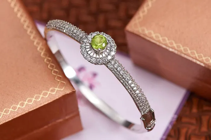 AME Jewellery Rings Peridot Halo Bangle in Sterling Silver
