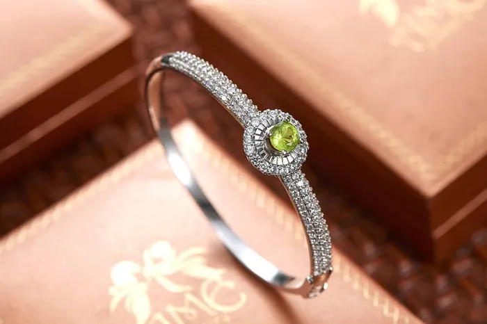 AME Jewellery Rings Peridot Halo Bangle in Sterling Silver