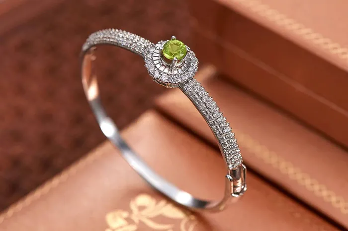 AME Jewellery Rings Peridot Halo Bangle in Sterling Silver