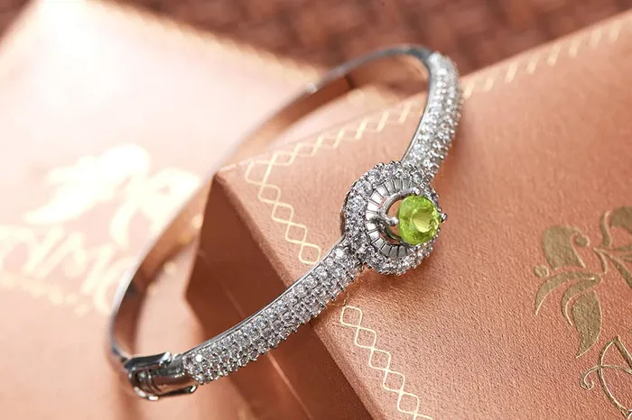 AME Jewellery Rings Peridot Halo Bangle in Sterling Silver