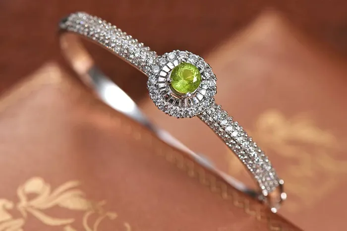AME Jewellery Rings Peridot Halo Bangle in Sterling Silver