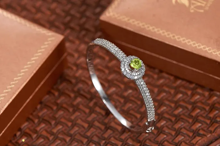 AME Jewellery Rings Peridot Halo Bangle in Sterling Silver