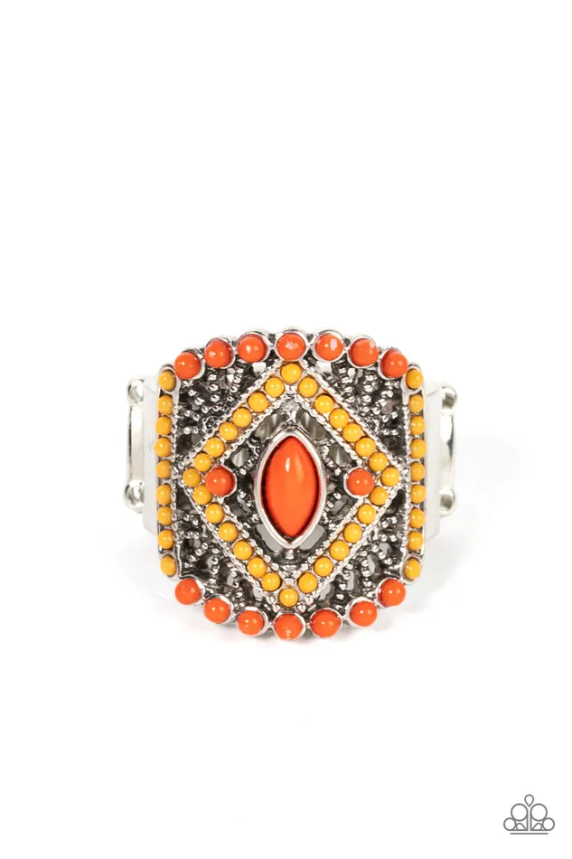 Amplified Aztec Orange Yellow Silver Ring Paparazzi Paparazzi Accessories Rings Amplified Aztec Orange Yellow Silver Ring Paparazzi Paparazzi Accessories Rings