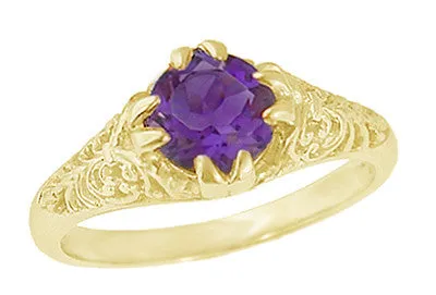 Antique Jewelry Mall 1 Carat Amethyst Filigree Edwardian Engagement Ring in 14 Karat Yellow Gold Rings Antique Jewelry Mall 1 Carat Amethyst Filigree Edwardian Engagement Ring in 14 Karat Yellow Gold Rings