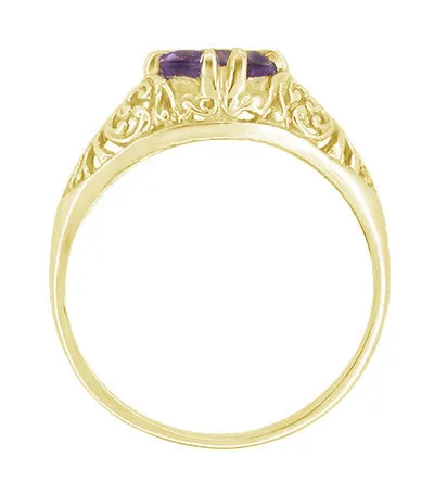 Antique Jewelry Mall 1 Carat Amethyst Filigree Edwardian Engagement Ring in 14 Karat Yellow Gold Rings Antique Jewelry Mall 1 Carat Amethyst Filigree Edwardian Engagement Ring in 14 Karat Yellow Gold Rings