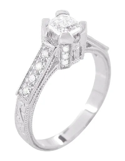 Antique Jewelry Mall Art Deco 12 Carat Asscher Cut Diamond Engagement Ring in 18 Karat White Gold Rings Antique Jewelry Mall Art Deco 12 Carat Asscher Cut Diamond Engagement Ring in 18 Karat White Gold Rings