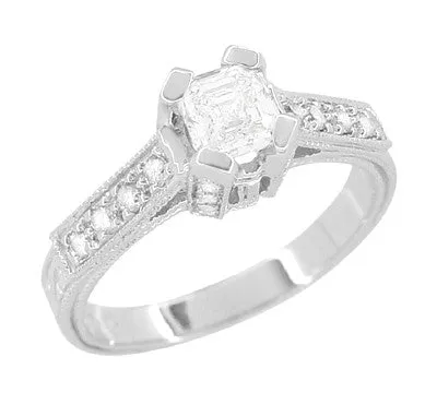 Antique Jewelry Mall Art Deco 12 Carat Asscher Cut Diamond Engagement Ring in 18 Karat White Gold Rings Antique Jewelry Mall Art Deco 12 Carat Asscher Cut Diamond Engagement Ring in 18 Karat White Gold Rings