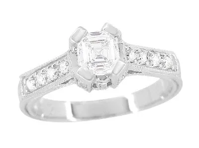 Antique Jewelry Mall Art Deco 12 Carat Asscher Cut Diamond Engagement Ring in 18 Karat White Gold Rings Antique Jewelry Mall Art Deco 12 Carat Asscher Cut Diamond Engagement Ring in 18 Karat White Gold Rings