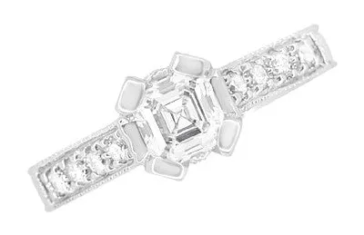 Antique Jewelry Mall Art Deco 12 Carat Asscher Cut Diamond Engagement Ring in 18 Karat White Gold Rings Antique Jewelry Mall Art Deco 12 Carat Asscher Cut Diamond Engagement Ring in 18 Karat White Gold Rings