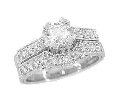 Antique Jewelry Mall Art Deco 12 Carat Asscher Cut Diamond Engagement Ring in 18 Karat White Gold Rings Antique Jewelry Mall Art Deco 12 Carat Asscher Cut Diamond Engagement Ring in 18 Karat White Gold Rings
