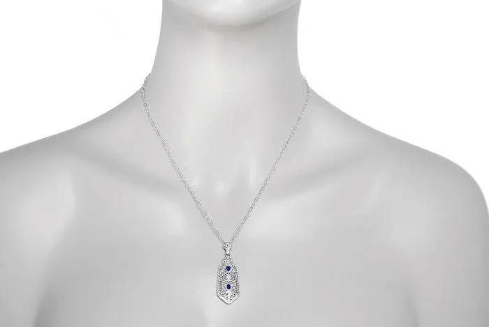 Antique Jewelry Mall Art Deco Filigree Sapphire and Diamond Pendant Necklace in Sterling Silver Necklaces Antique Jewelry Mall Art Deco Filigree Sapphire and Diamond Pendant Necklace in Sterling Silver Necklaces