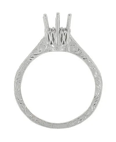 Antique Jewelry Mall Art Deco Scroll Engraved 12 Carat Crown Filigree Engagement Ring Setting in White Gold 14K or 18K Rings Antique Jewelry Mall Art Deco Scroll Engraved 12 Carat Crown Filigree Engagement Ring Setting in White Gold 14K or 18K Rings