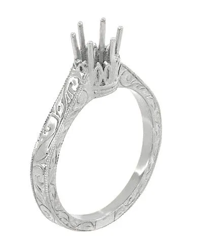 Antique Jewelry Mall Art Deco Scroll Engraved 12 Carat Crown Filigree Engagement Ring Setting in White Gold 14K or 18K Rings Antique Jewelry Mall Art Deco Scroll Engraved 12 Carat Crown Filigree Engagement Ring Setting in White Gold 14K or 18K Rings