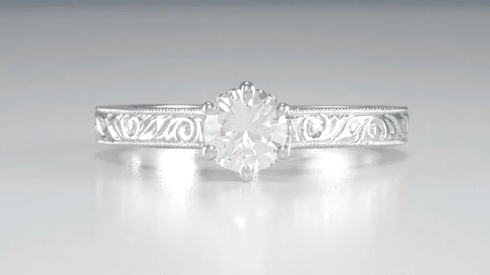 Antique Jewelry Mall Art Deco Scroll Engraved 12 Carat Crown Filigree Engagement Ring Setting in White Gold 14K or 18K Rings Antique Jewelry Mall Art Deco Scroll Engraved 12 Carat Crown Filigree Engagement Ring Setting in White Gold 14K or 18K Rings