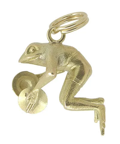 Antique Jewelry Mall Charm Necklaces Happy Frog with Cymbals Charm in 14 Karat Gold