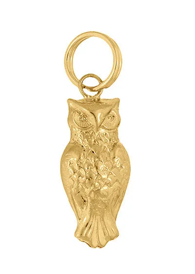 Antique Jewelry Mall Charm Necklaces Small Wise Owl Charm in 14 Karat Yellow Gold