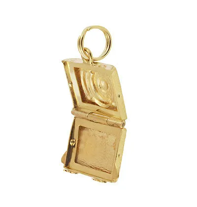 Antique Jewelry Mall Charm Necklaces Vintage Moveable Opening Camera Locket Charm in 14 Karat Yellow Gold