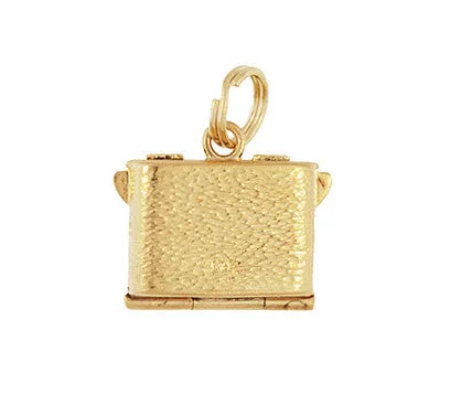 Antique Jewelry Mall Charm Necklaces Vintage Moveable Opening Camera Locket Charm in 14 Karat Yellow Gold