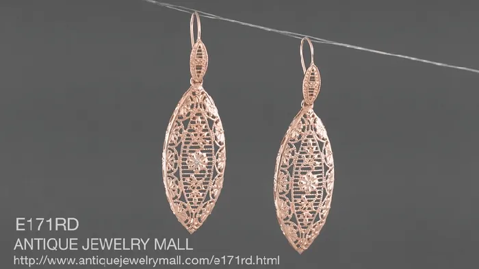 Antique Jewelry Mall Earrings Art Deco Rose Gold Vermeil Dangling Leaf Sterling Silver Filigree Diamond Earrings Antique Jewelry Mall Earrings Art Deco Rose Gold Vermeil Dangling Leaf Sterling Silver Filigree Diamond Earrings