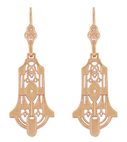 Antique Jewelry Mall Earrings Geometric Dangling Art Deco Rose Gold Vermeil Sterling Silver Filigree Diamond Earrings Antique Jewelry Mall Earrings Geometric Dangling Art Deco Rose Gold Vermeil Sterling Silver Filigree Diamond Earrings