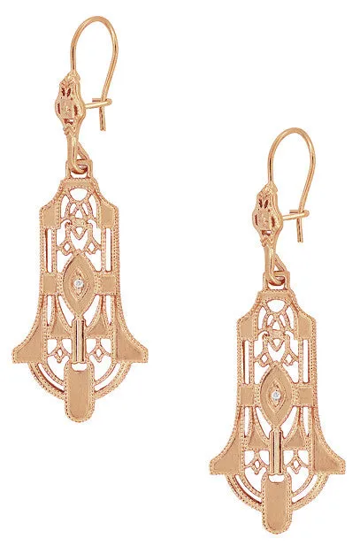 Antique Jewelry Mall Earrings Geometric Dangling Art Deco Rose Gold Vermeil Sterling Silver Filigree Diamond Earrings Antique Jewelry Mall Earrings Geometric Dangling Art Deco Rose Gold Vermeil Sterling Silver Filigree Diamond Earrings
