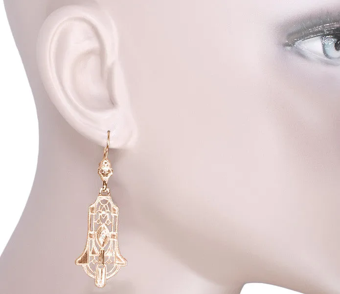 Antique Jewelry Mall Earrings Geometric Dangling Art Deco Rose Gold Vermeil Sterling Silver Filigree Diamond Earrings Antique Jewelry Mall Earrings Geometric Dangling Art Deco Rose Gold Vermeil Sterling Silver Filigree Diamond Earrings