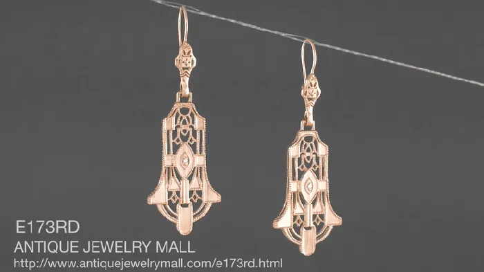 Antique Jewelry Mall Earrings Geometric Dangling Art Deco Rose Gold Vermeil Sterling Silver Filigree Diamond Earrings Antique Jewelry Mall Earrings Geometric Dangling Art Deco Rose Gold Vermeil Sterling Silver Filigree Diamond Earrings