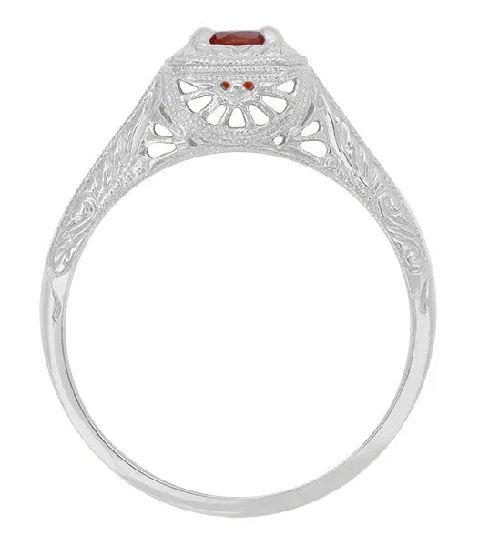 Antique Jewelry Mall Filigree Scrolls Art Deco Engraved Ruby Engagement Ring in 14 Karat White Gold Rings Antique Jewelry Mall Filigree Scrolls Art Deco Engraved Ruby Engagement Ring in 14 Karat White Gold Rings