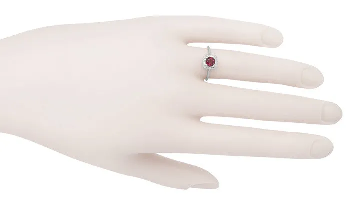 Antique Jewelry Mall Filigree Scrolls Art Deco Engraved Ruby Engagement Ring in 14 Karat White Gold Rings Antique Jewelry Mall Filigree Scrolls Art Deco Engraved Ruby Engagement Ring in 14 Karat White Gold Rings