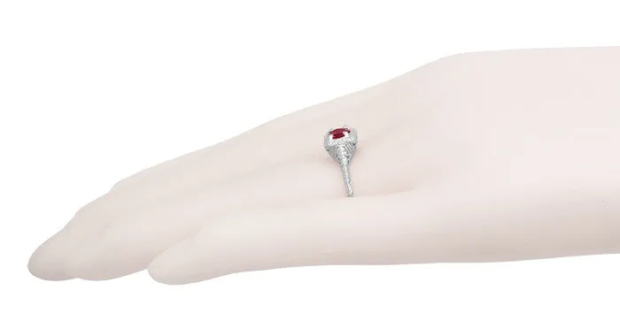 Antique Jewelry Mall Filigree Scrolls Art Deco Engraved Ruby Engagement Ring in 14 Karat White Gold Rings Antique Jewelry Mall Filigree Scrolls Art Deco Engraved Ruby Engagement Ring in 14 Karat White Gold Rings