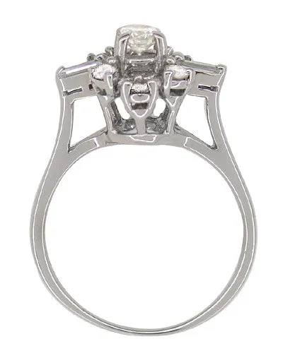 Antique Jewelry Mall Galaxy of Diamonds MidCentury Vintage Ring in 14 Karat White Gold Rings