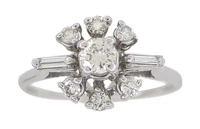 Antique Jewelry Mall Galaxy of Diamonds MidCentury Vintage Ring in 14 Karat White Gold Rings