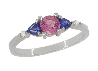 Antique Jewelry Mall Pink and Blue Sapphire Love Ring with Diamonds in 10 Karat White Gold Rings Antique Jewelry Mall Pink and Blue Sapphire Love Ring with Diamonds in 10 Karat White Gold Rings