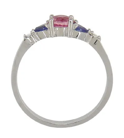 Antique Jewelry Mall Pink and Blue Sapphire Love Ring with Diamonds in 10 Karat White Gold Rings Antique Jewelry Mall Pink and Blue Sapphire Love Ring with Diamonds in 10 Karat White Gold Rings