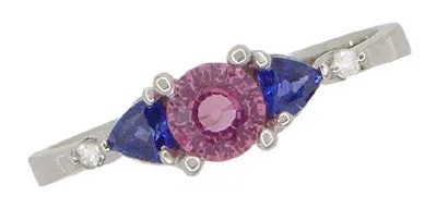 Antique Jewelry Mall Pink and Blue Sapphire Love Ring with Diamonds in 10 Karat White Gold Rings Antique Jewelry Mall Pink and Blue Sapphire Love Ring with Diamonds in 10 Karat White Gold Rings