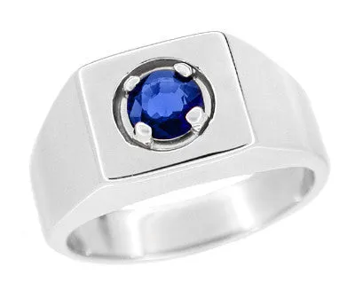 Antique Jewelry Mall Rings 1 Carat Mens Royal Blue Natural Sapphire Ring in 14 Karat White Gold 1950s Reissue Antique Jewelry Mall Rings 1 Carat Mens Royal Blue Natural Sapphire Ring in 14 Karat White Gold 1950s Reissue