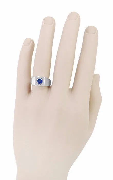 Antique Jewelry Mall Rings 1 Carat Mens Royal Blue Natural Sapphire Ring in 14 Karat White Gold 1950s Reissue Antique Jewelry Mall Rings 1 Carat Mens Royal Blue Natural Sapphire Ring in 14 Karat White Gold 1950s Reissue