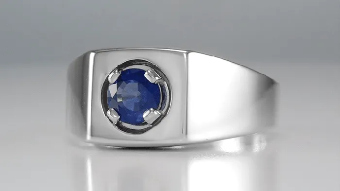 Antique Jewelry Mall Rings 1 Carat Mens Royal Blue Natural Sapphire Ring in 14 Karat White Gold 1950s Reissue Antique Jewelry Mall Rings 1 Carat Mens Royal Blue Natural Sapphire Ring in 14 Karat White Gold 1950s Reissue