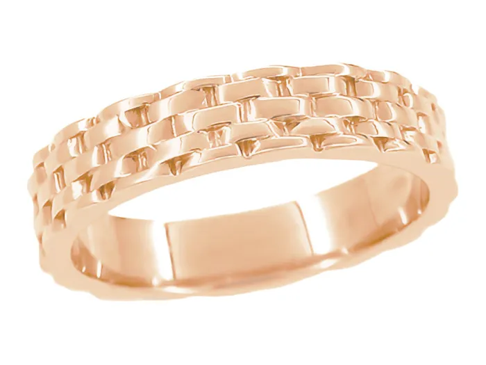 Antique Jewelry Mall Rings 14K Rose Gold Basketweave Wedding Ring 1960s Design 4mm Wide Antique Jewelry Mall Rings 14K Rose Gold Basketweave Wedding Ring 1960s Design 4mm Wide