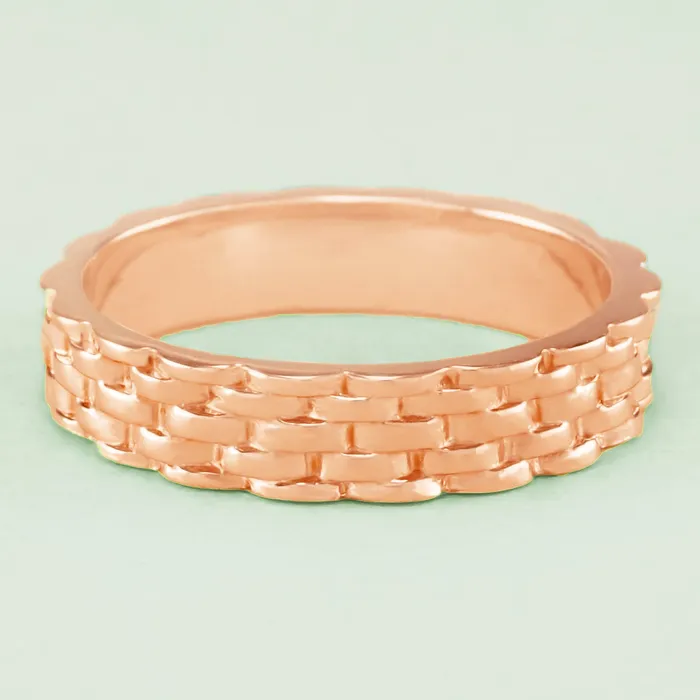 Antique Jewelry Mall Rings 14K Rose Gold Basketweave Wedding Ring 1960s Design 4mm Wide Antique Jewelry Mall Rings 14K Rose Gold Basketweave Wedding Ring 1960s Design 4mm Wide