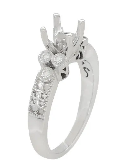 Antique Jewelry Mall Rings Art Deco 34 Carat Diamond Engraved Fleur De Lis Engagement Ring Mounting in 14 Karat White Gold Antique Jewelry Mall Rings Art Deco 34 Carat Diamond Engraved Fleur De Lis Engagement Ring Mounting in 14 Karat White Gold