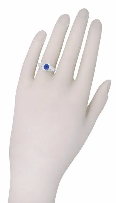 Antique Jewelry Mall Rings Art Deco Blue Sapphire Engraved Filigree Engagement Ring in 14 Karat White Gold Antique Jewelry Mall Rings Art Deco Blue Sapphire Engraved Filigree Engagement Ring in 14 Karat White Gold