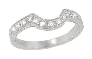 Antique Jewelry Mall Rings Art Deco Diamond Curved Engraved Wheat Wedding Ring in 18 Karat White Gold Antique Jewelry Mall Rings Art Deco Diamond Curved Engraved Wheat Wedding Ring in 18 Karat White Gold